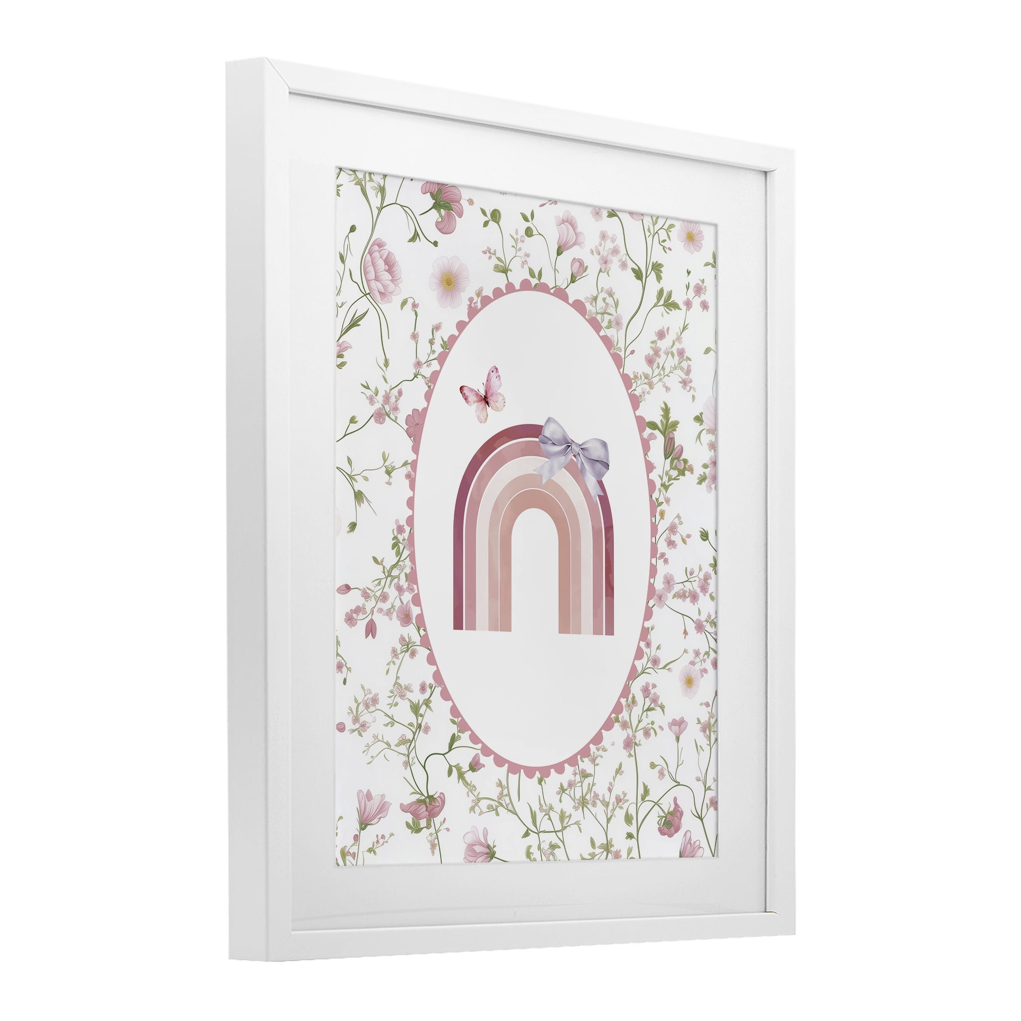 Stupell Industries Floral & Ribbon Rainbow White Framed Print Under Glass, design by Christine Simpson Art