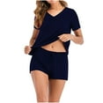 thumbnail image 2 of Odeerbi Women Pajama Sets Short Sleeve Sleepwear Solid 2025 Casual Pullover V-neck Two Piece Set HomeWear Sleepwear Navy, 2 of 8