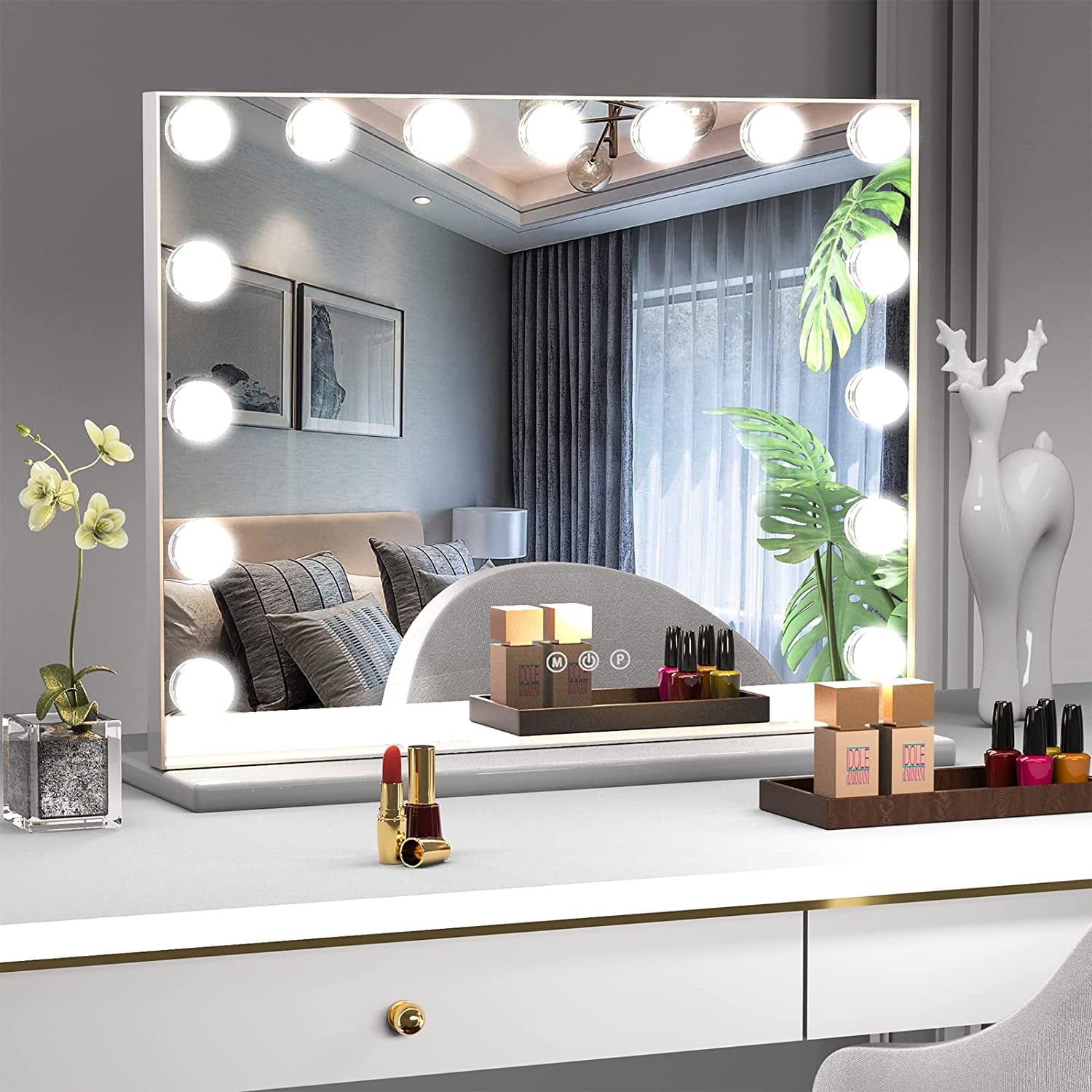Barre Lumineuse LED Adhésive Pour Miroir | 10 Ampoules, 3 Couleurs, Variateur | Alimentation USB | Décoration Salle De Bain