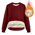 thumbnail image 4 of ManxiVoo Women Fleece Lined Sweatshirt Round Neck Casual Warm Pullover Without Hood For Cold Weather Comfort and Outdoor Activities L Size Wine, 4 of 5