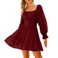 thumbnail image 2 of Sundress Women's Long Sleeve Square Neck Frilled Backless Slim Mid Length Chiffon Dress, 2 of 8