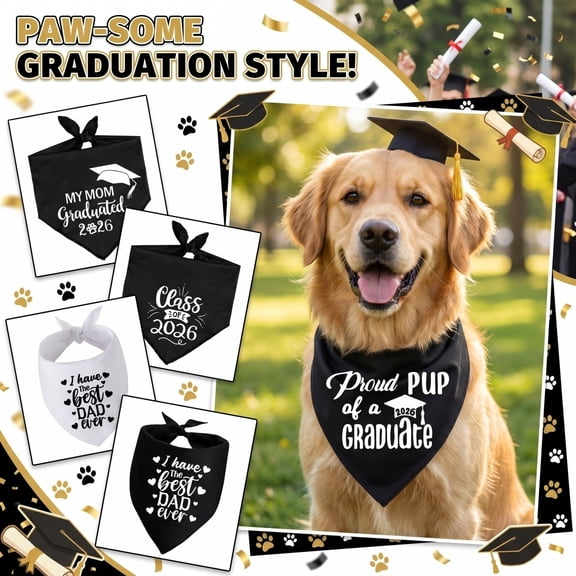 Graduation Pet Bandana, Funny Graduation Theme Dog Scarf, Reversible Triangle Bib for Graduation Party, Pet Photo Props A