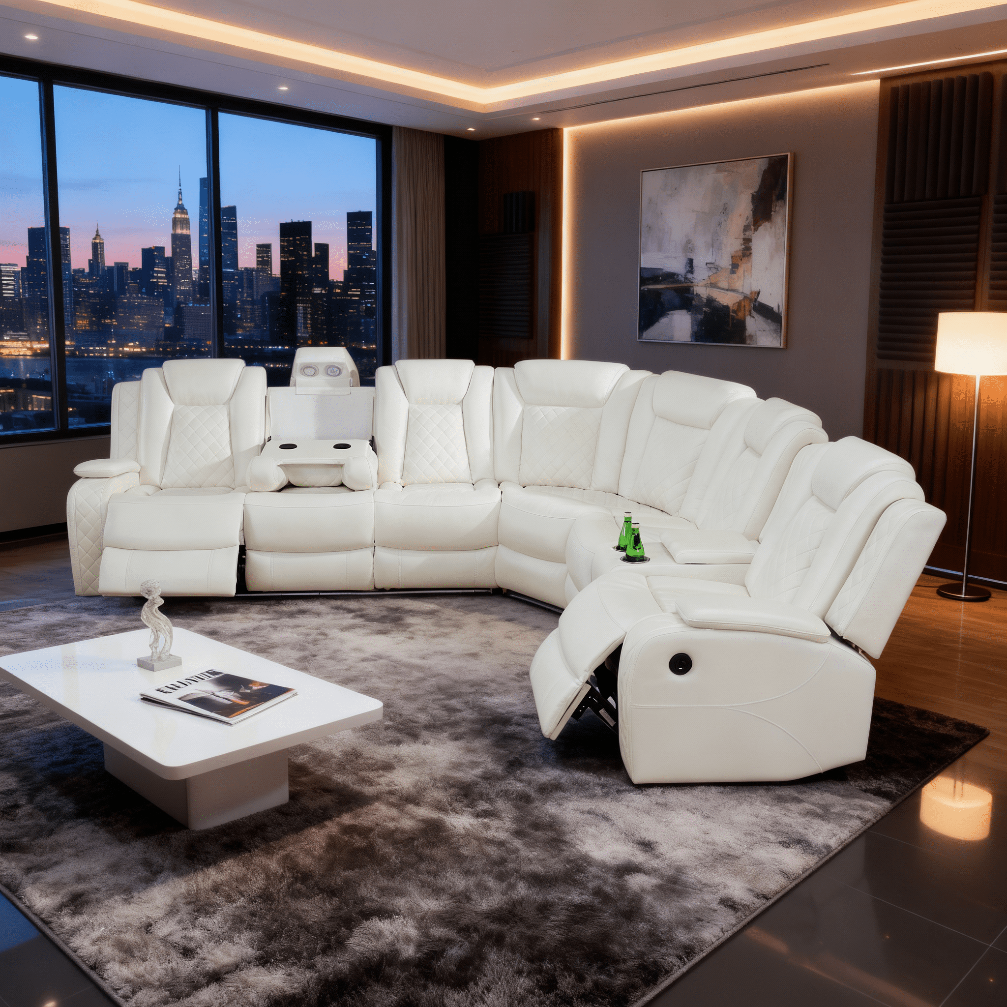 Gewnee Air Leather Oversized Power Recliner Sectional Sofa with 1-Seat Sofa Cup Holder for Living Room Home Office Theater Room