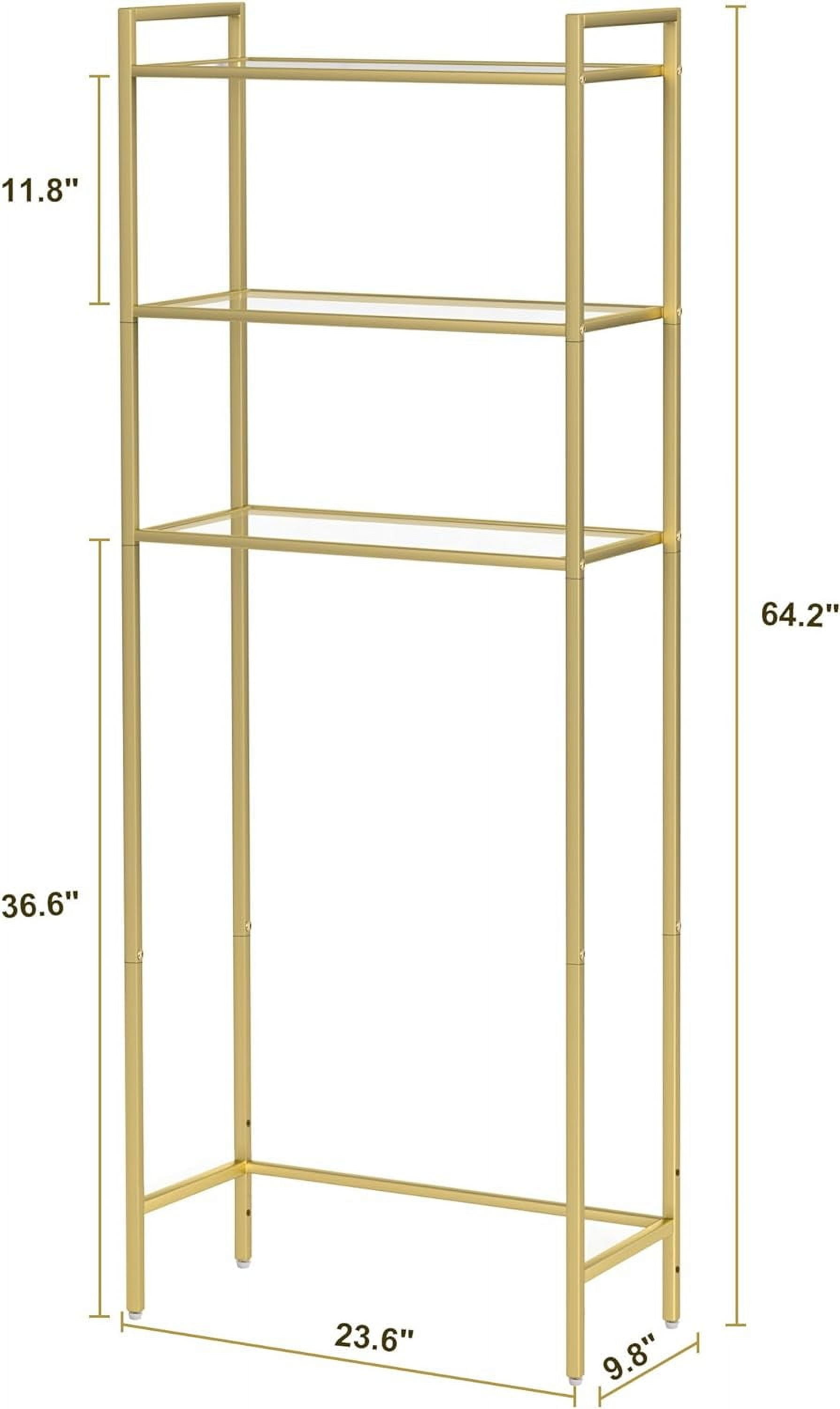Over The Toilet Storage Metal 3-Tier Bathroom Organizer Rack with Tempered Glass Shelves Space-Saving Modern Golden