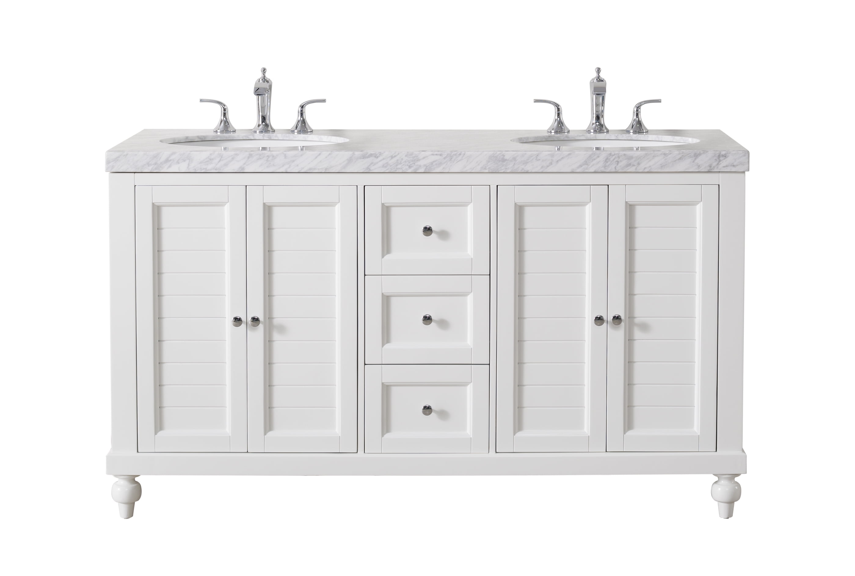 Stufurhome Kent 60 Inch White Double, 60 Inch Vanity Cabinet