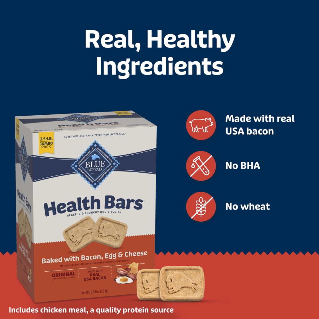 (2 pack) Blue Buffalo Health Bars Crunchy Dog Biscuits, Bacon, Egg & Cheese, 3-lb. Box