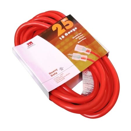 25-Ft 10 Gauge Extension Cord Indoor/Outdoor Lit Ends UL Orange