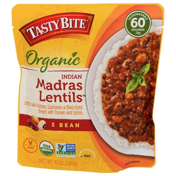 Tasty Bite Organic 3 Bean Madras Lentil, 10 Ounce -- 6 per Case.