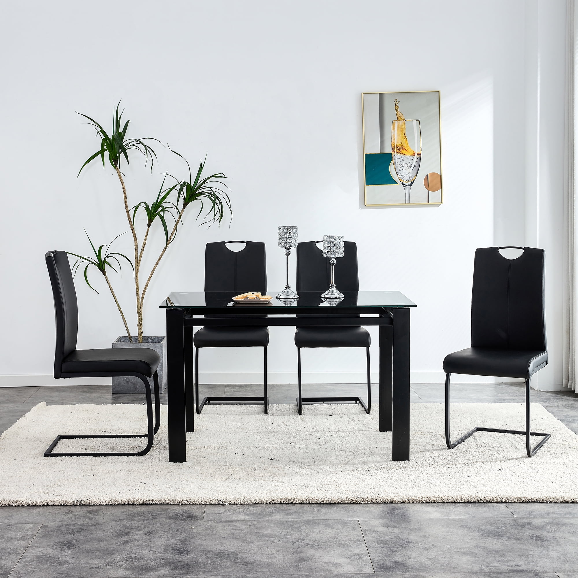 Resenkos High Back Leather Black Dining Chairs Set of 2 with Black Metal Legs, Upholstered Armless Side Chair for Dining Room,Kitchen,Living Room Resenkos High Back Leather Black Dining Chairs Set of 2 with Black Metal Legs, Upholstered Armless Side Chair for Dining Room,Kitchen,Living Room