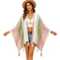 thumbnail image 4 of MSJUHEG Women's Vintage Crochet Knit Poncho 3/4 Length Sleeve Lightweight Cardigans Boho Cardigan Open Front or Tie?? Summer Bolero Crochet Shrug Cardigan Sweaters Cover Up Top Pink One Size, 4 of 6