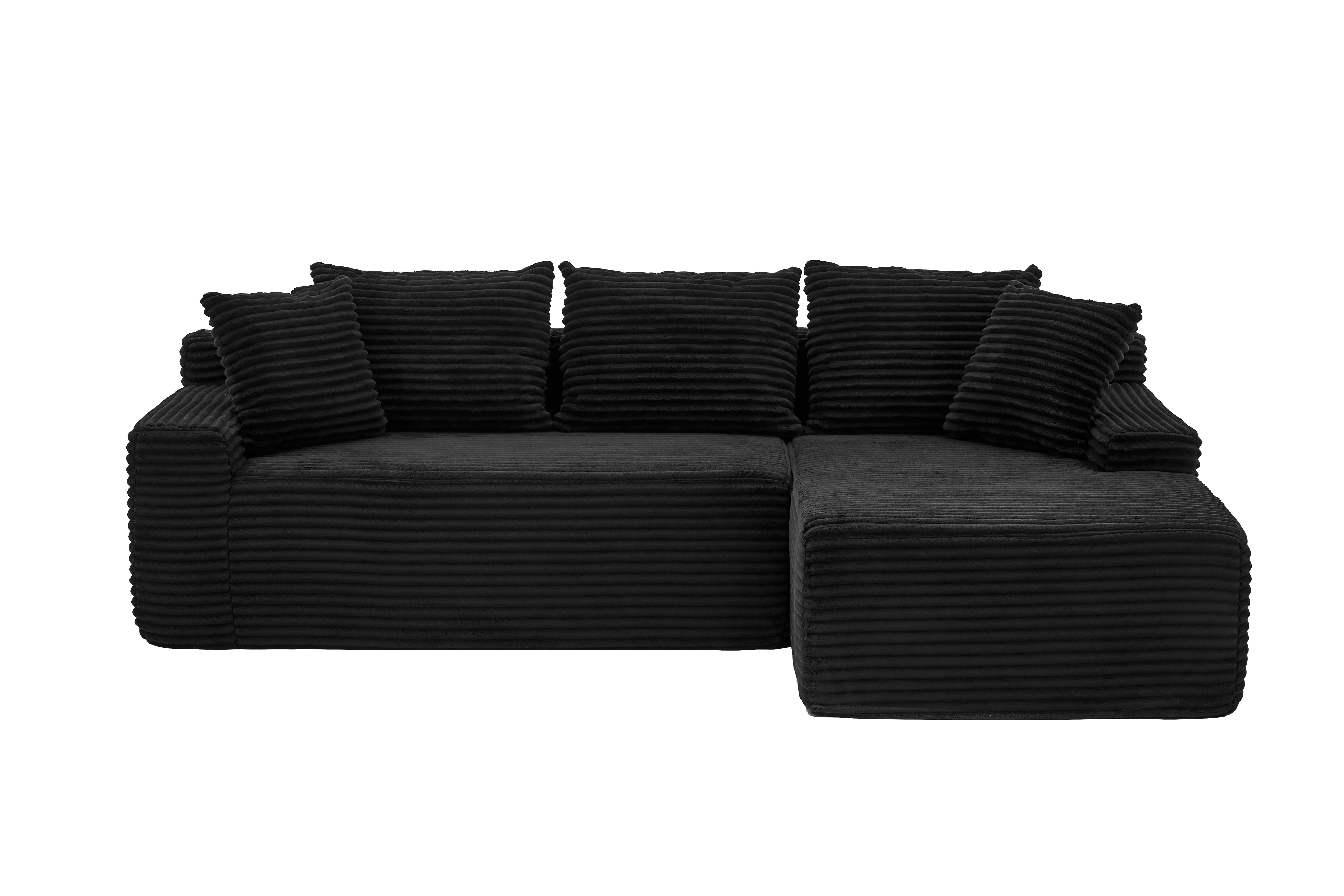 Leumius 95" Boneless Modular Sectional Sofa with Chaise,L-Shaped Comfy Corduroy Couch with Deep Seat,Upholstered Sectional Couch for Living Room, No Assembly,Black
