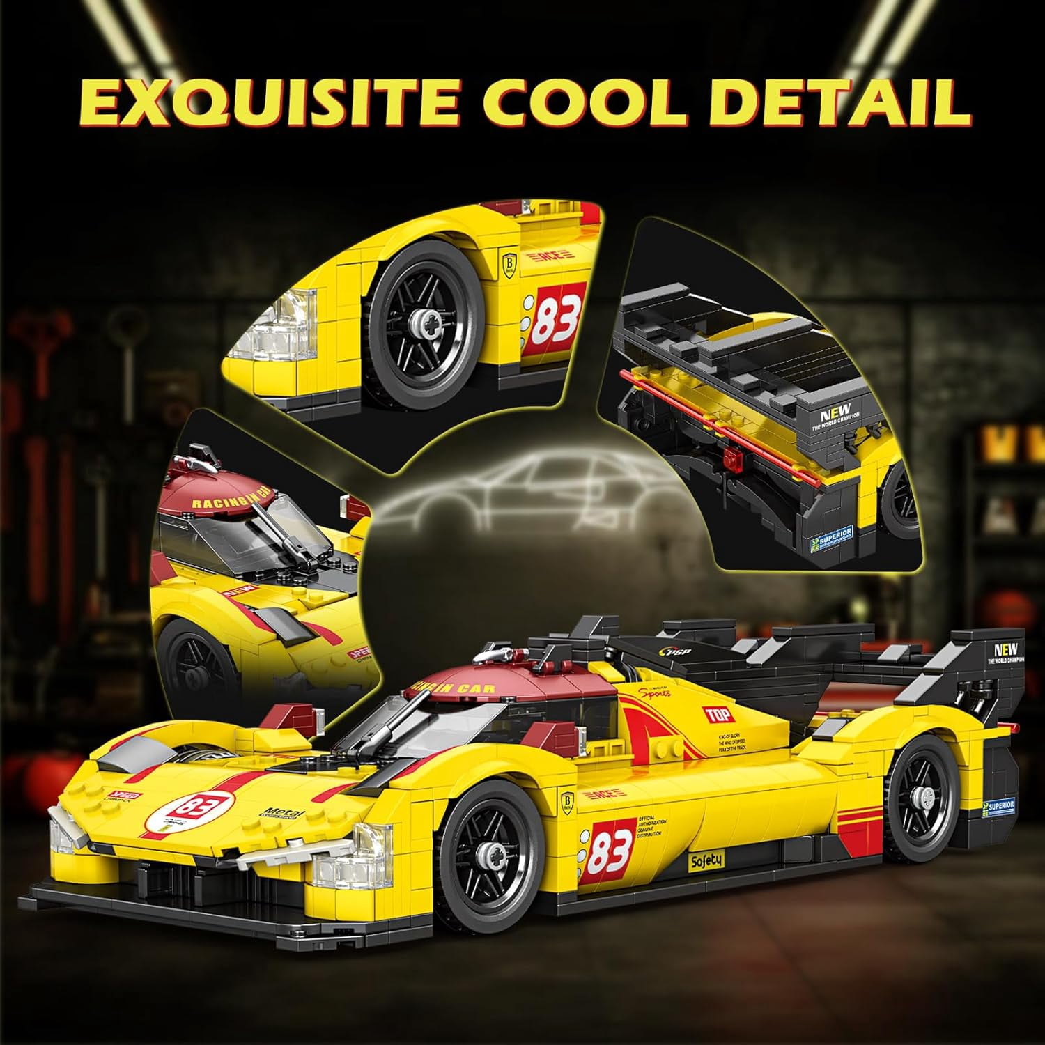 Super Sport Car Building Block Sets, 1:16 Racing Car Model Kit with Stickers, 12.59 * 5.31 * 3.15in Supercar Building Toys for Collection and Decoration