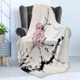 thumbnail image 4 of Japanese Soft Flannel Fleece Blanket, Watercolors Illustration Traditional Native Blossoming Floral Temperate Zone Plant, Cozy Plush for Indoor and Outdoor Use, 70" x 90", Pink Black, by Ambesonne, 4 of 5