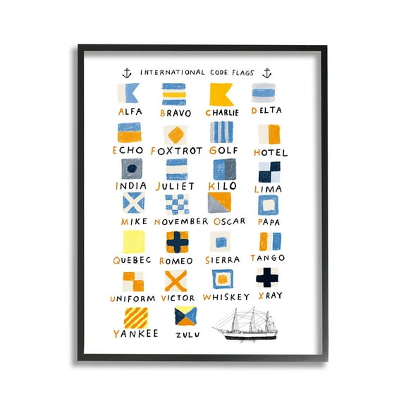 Stupell Industries Nautical Boat Flags Typography Painting Black Framed Art Print Wall Art, 11 x 14