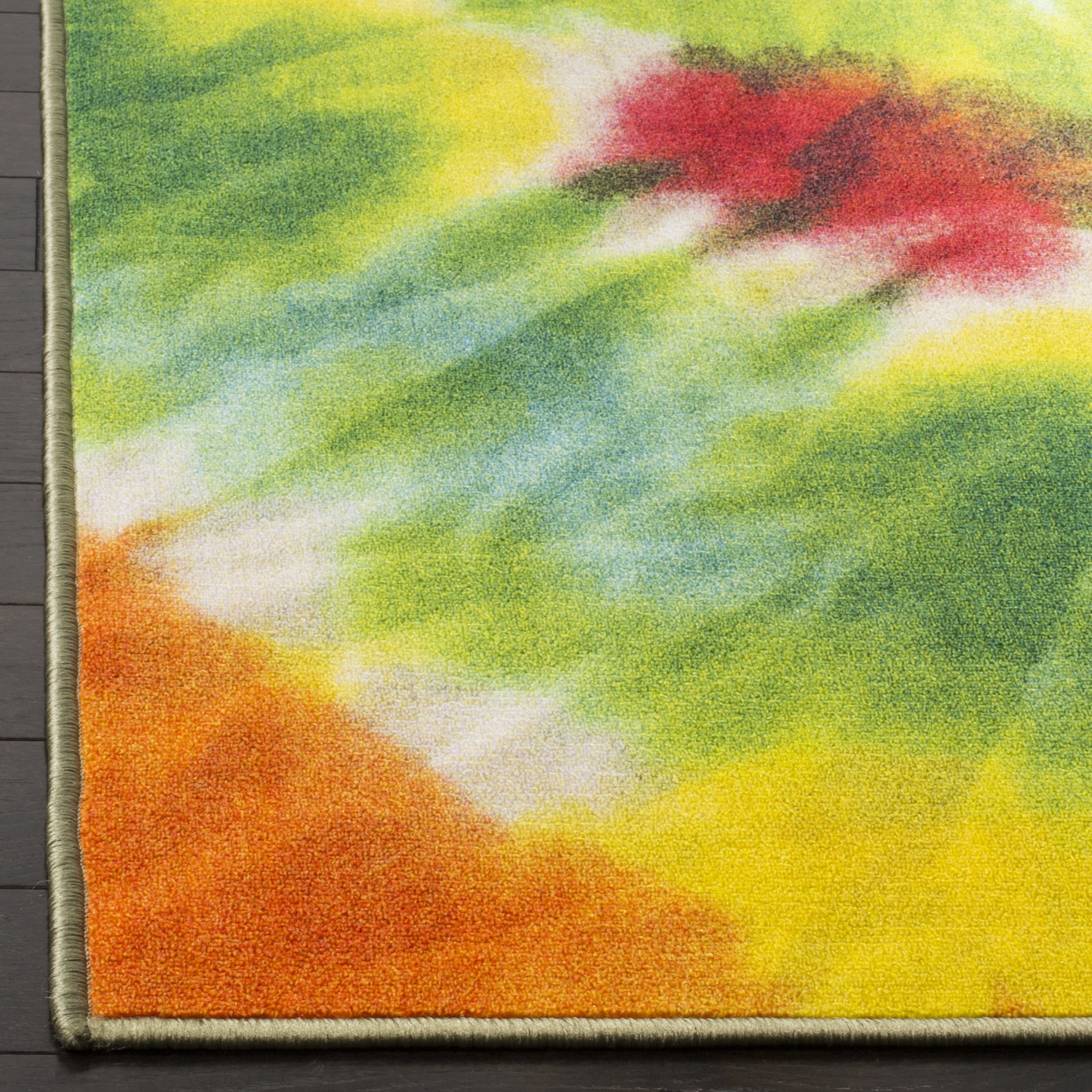SAFAVIEH Paint Brush Cemal Colorful Area Rug, Green/Orange, 4' x 6'