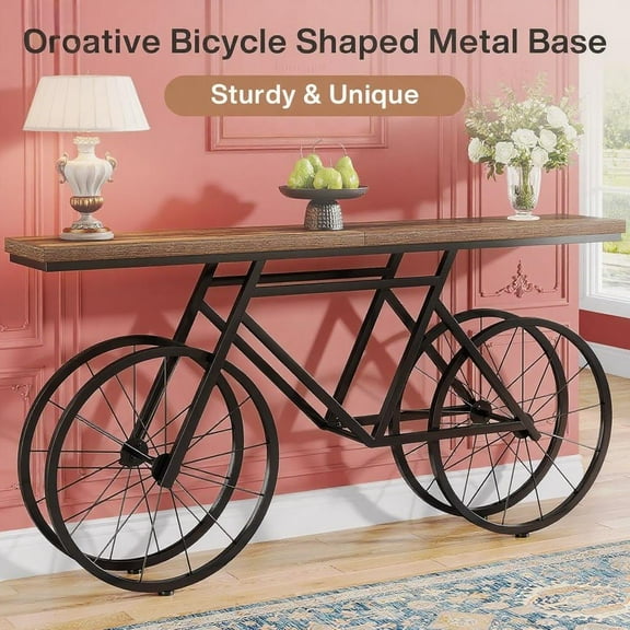 Long console table/living room table, retro and simple style, creating a warm and beautiful atmosphere, easy to install, sturdy and stable console table - brown