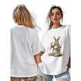 thumbnail image 7 of Women's T-Shirt Easter Rabbit Carrot Vintage Short Sleeve Casual Tee Classic Crew Neck T Shirt for Women White, XL, 7 of 7