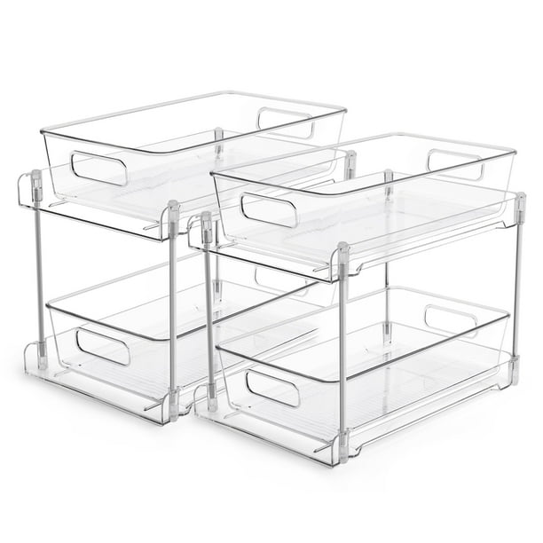 2 Paquete de Organizador de Baño Deslizante,Estantes De AcríLico, Organización de Despensa y Almacenamiento Para ClóSet, Encimera, Despensa, Transparente (Transparente-2pack)