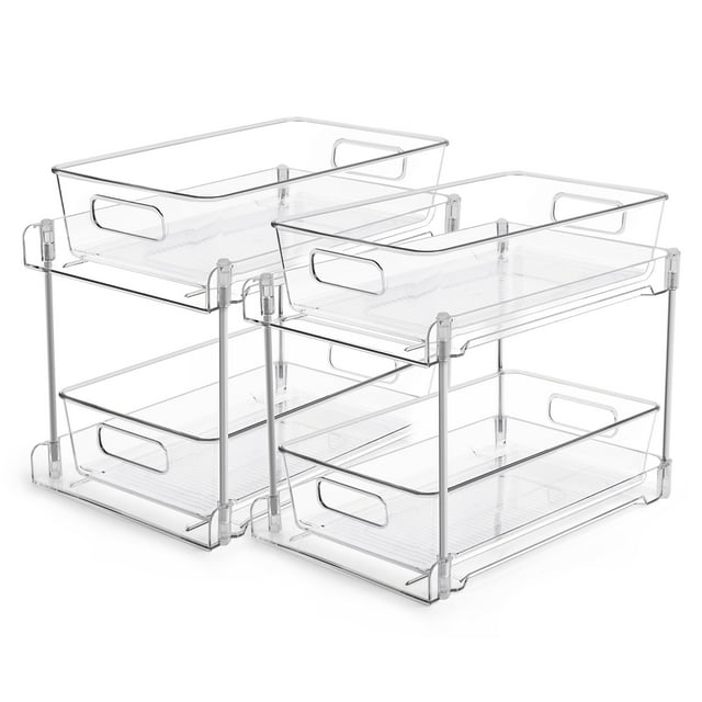 2 Paquete de Organizador de Baño Deslizante,Estantes De AcríLico, Organización de Despensa y Almacenamiento Para ClóSet, Encimera, Despensa, Transparente (Transparente-2pack)