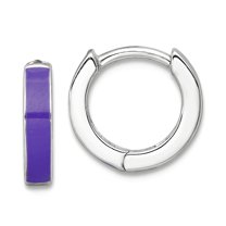 925 Sterling Silver Rhodium Plated Purple Enameled Hinged Round Hoop Earrings 11x11.5mm Wide 2.4mm Thick Hoop Earring fo