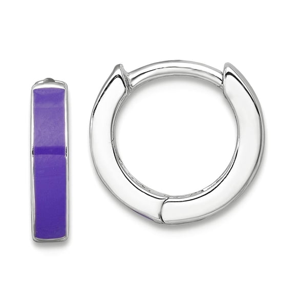 925 Sterling Silver Rhodium Plated Purple Enameled Hinged Round Hoop Earrings 11x11.5mm Wide 2.4mm Thick Hoop Earring fo