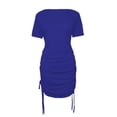 thumbnail image 7 of Summer Dresses for Women Short Sleeve Casual Solid Color Round Neck Ruched Drawstring Dress, 7 of 7