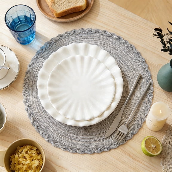 Round Woven Placemats Set of 6, 15 Inch Heat Resistant Polyester Table Mats, Washable Non-Slip Dining Mats for Kitchen Dinner Party Decor