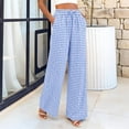 thumbnail image 6 of Stralyhd Wide Legs Pants Woman Plaid Casual Linen Flowy Pants Vacation Drawstring Elastic Waisted Lounge Trousers with Pockets Light Blue XXL, 6 of 6