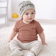 thumbnail image 2 of KPOPLK Newborn Baby Boys T-Shirts Infant Short Sleeve Crewneck Solid Basic Tees Casual Tops 0 3 6 9 18 24 Months Size 6-9 Months,Brick Red, 2 of 9