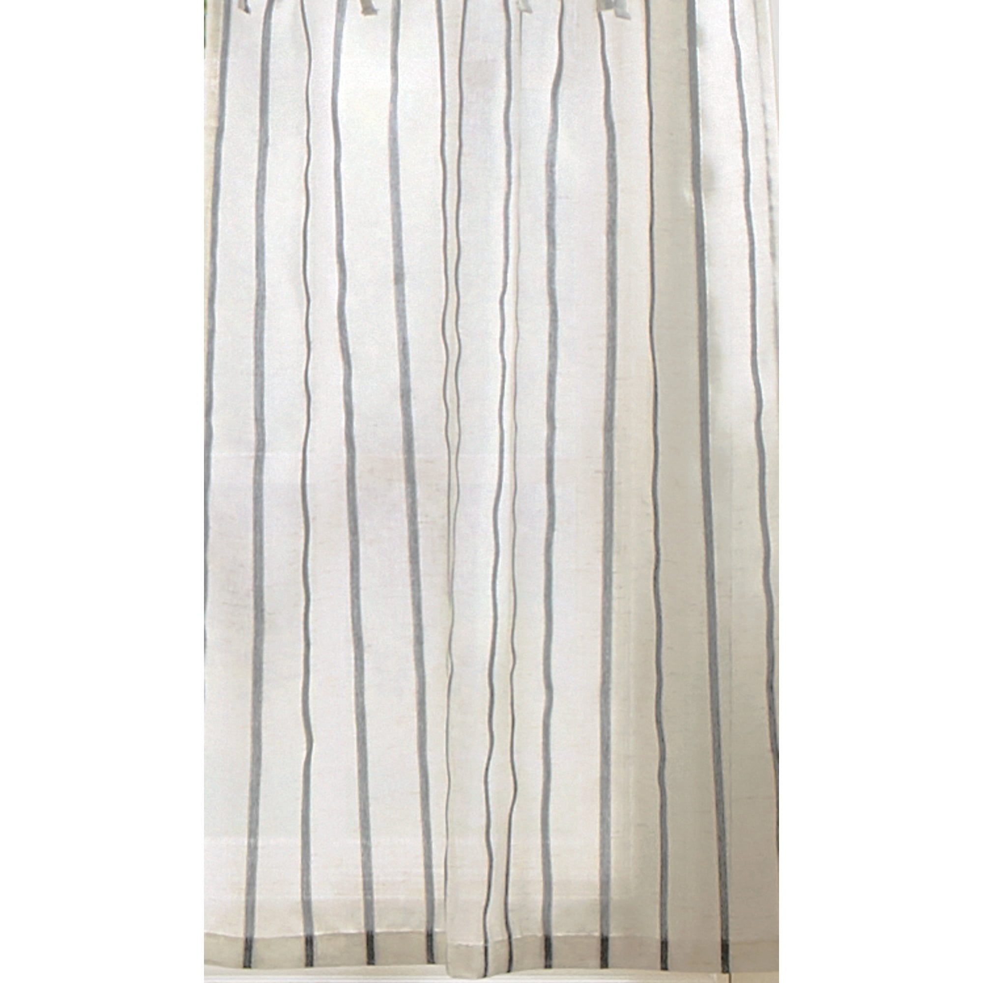 Martha Stewart Laguna Stripe 3 Piece Valance & Tier Set, Gray, Tie Tab, Semi Sheer, Indoor, Adult, Valance: 54" x 14", Tiers: 27" x 36"