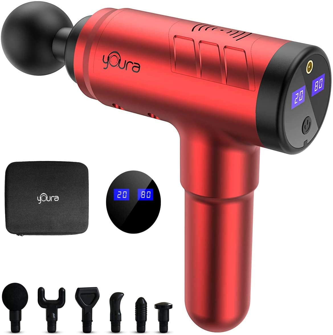 Youra Massage Gun Pro 1 Deep Tissue, Muscle Handheld Massager With 6 Heads, 20 Adjustable Speeds