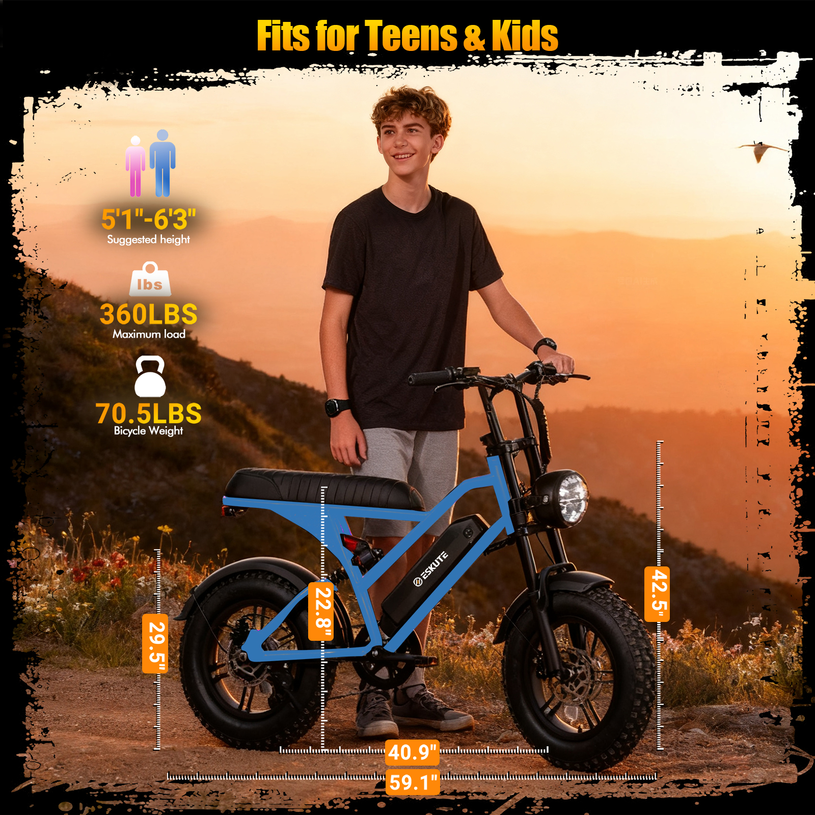 ESKUTE Electric Blue Bike for Adults – 500W Motor 48V 13Ah Battery, 19MPH, 16"x4.0" Fat Tire E-Moped, 7-Speed, Up to 60 Miles, Commuter E-Bike for Adul UL2849