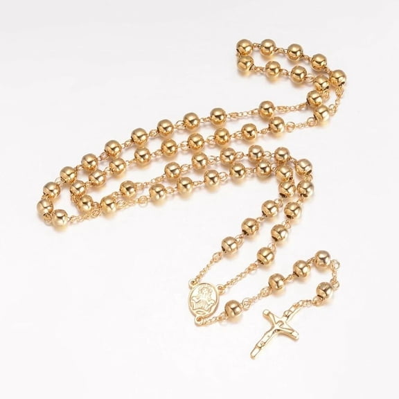 304 Stainless Steel Necklaces Rosary Bead Necklaces Gold 25.2Inches 64Cm Z663