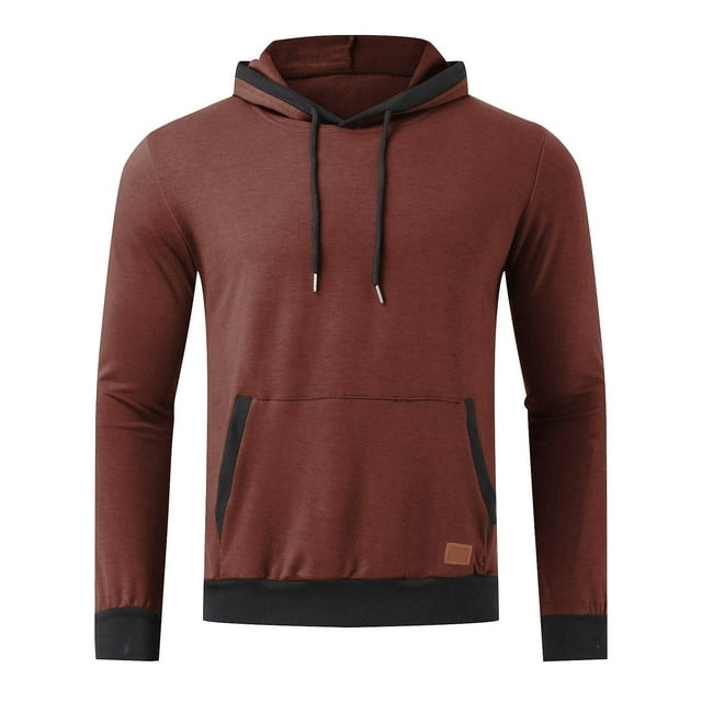 Hoodie Men Fall Winter Solid Matching Hoodie Drawstring Pocket Pullover Sweatshirts Sweats À Capuche Homme Brown M