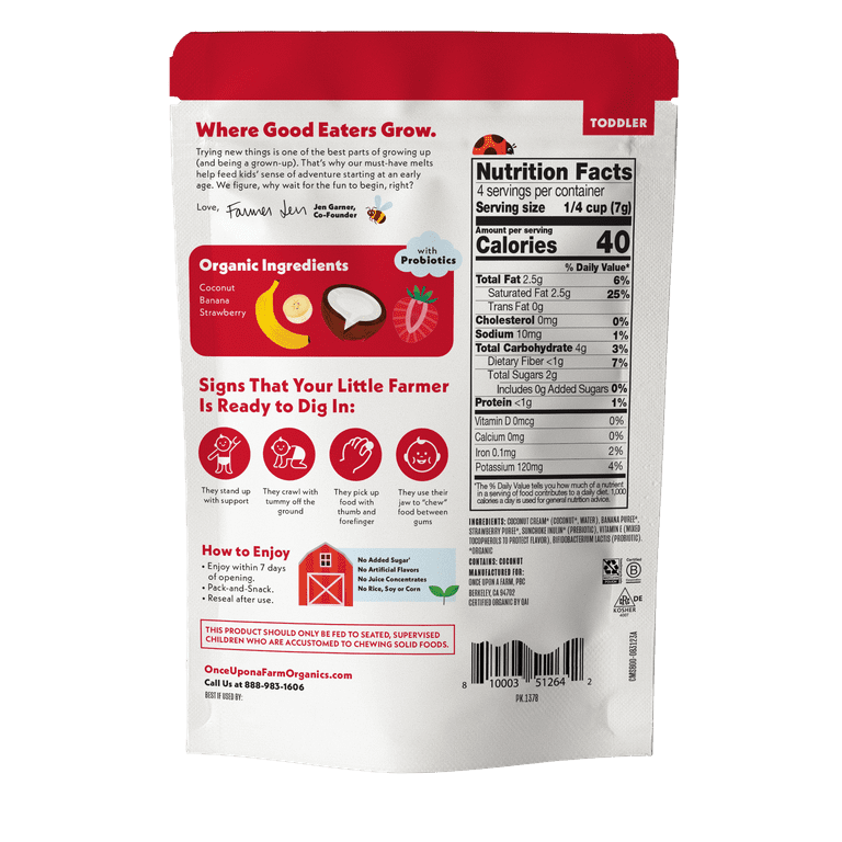 Once Upon a Farm Organic Coconut Melts, Strawberry Banana, 1oz