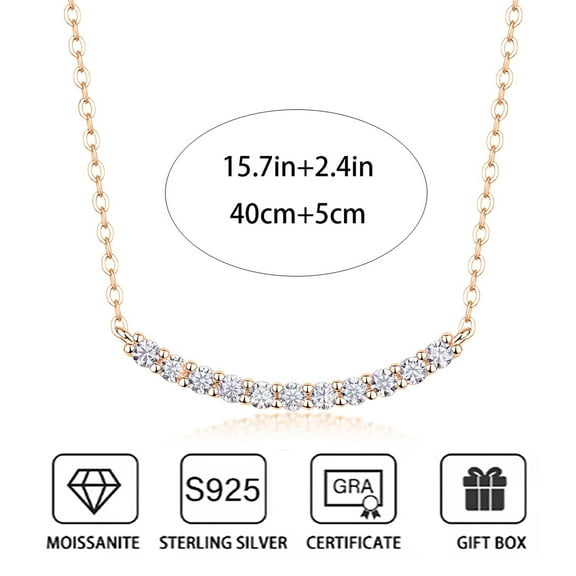 Atobao 925 Sterling Silver 18K White Gold Plated Bar Designs Moissanite Necklace - Elegant and Dainty Sterling Silver Necklace for Women, Jewelry Gift for Her 16" with 2" Extension