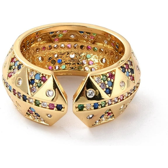 1Pcs Real 18K Gold Plated Colorful Cubic Zirconia Dome Rings Adjustable Cuff Finger Ring for Women US Size 6(16.5mm)