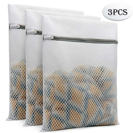 Peduu Durable Honeycomb Mesh Laundry Bags for Delicates Mesh Sweater Laundry Bag 12 x 16 inches 3Pcs