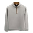 thumbnail image 4 of Sweatshirts Men Heavyweight Plaid Quarter Zip Pullover Top Stand Collar Long Sleeve Loose for Business Casual Commute Light Gray XXXL, 4 of 4