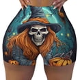 thumbnail image 2 of Gukieu Cartoon Pumpkin Skull Print Women's Sports Shorts, Elastic Waist High Stretch Running Yoga Gym Sweatpants-Large, 2 of 8