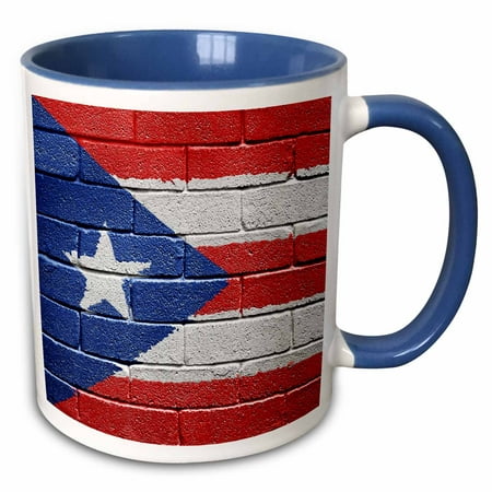 3dRose National flag of Puerto Rico painted onto a brick wall Rican - Two Tone Blue Mug,