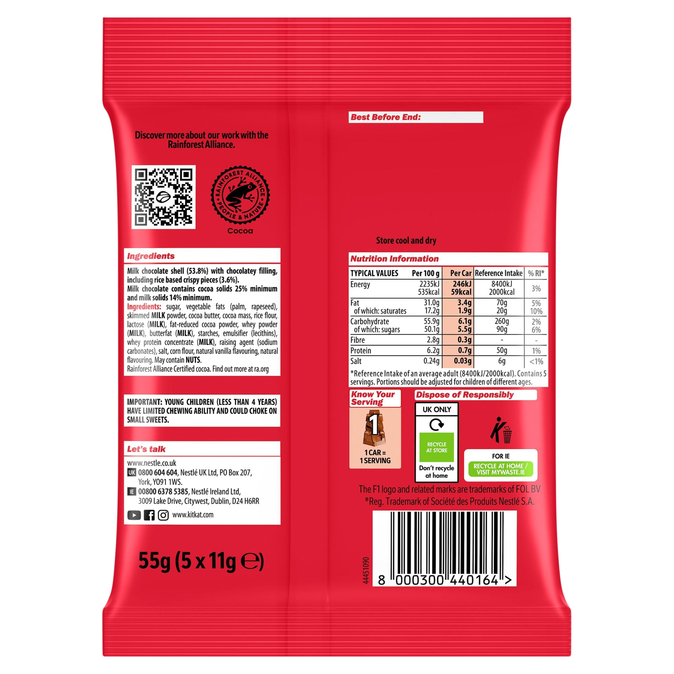 Kit Kat F1 Milk Chocolate Bar 55g, Imported from Britain