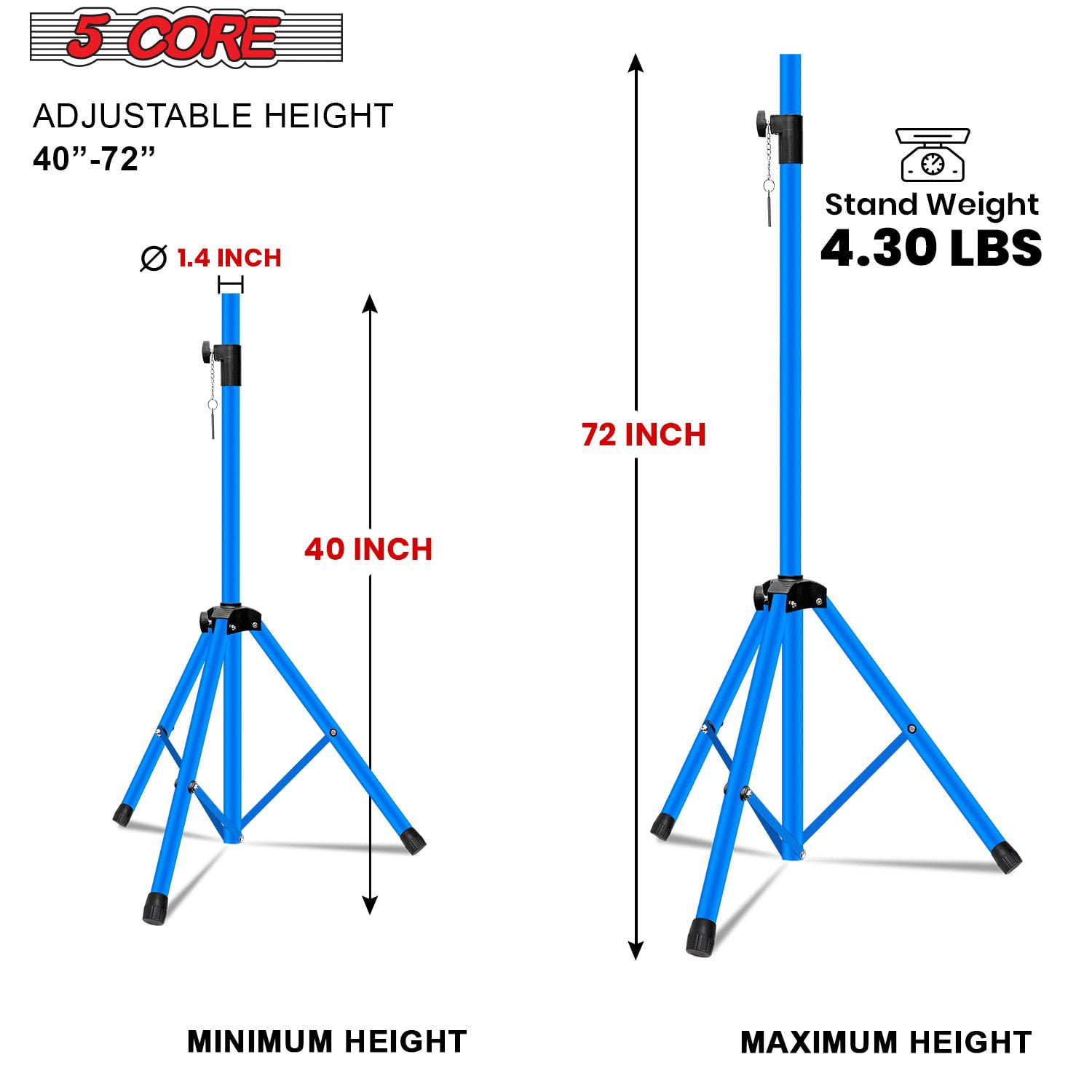 Speaker Stand 2Pcs Tripod Floor Tall Adjustable Up to 72 Inch DJ Studio Monitor Stands Pole Mount
