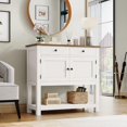 thumbnail image 3 of BOBOKY Farmhouse Console Table with 2-Door Cabinet & 2 Drawers, Coffee Bar, Entryway Table with Storage Shelf, Sofa Tables Buffet Sideboard for Kitchen, Hallway, Dining, Living Room,White, 3 of 8