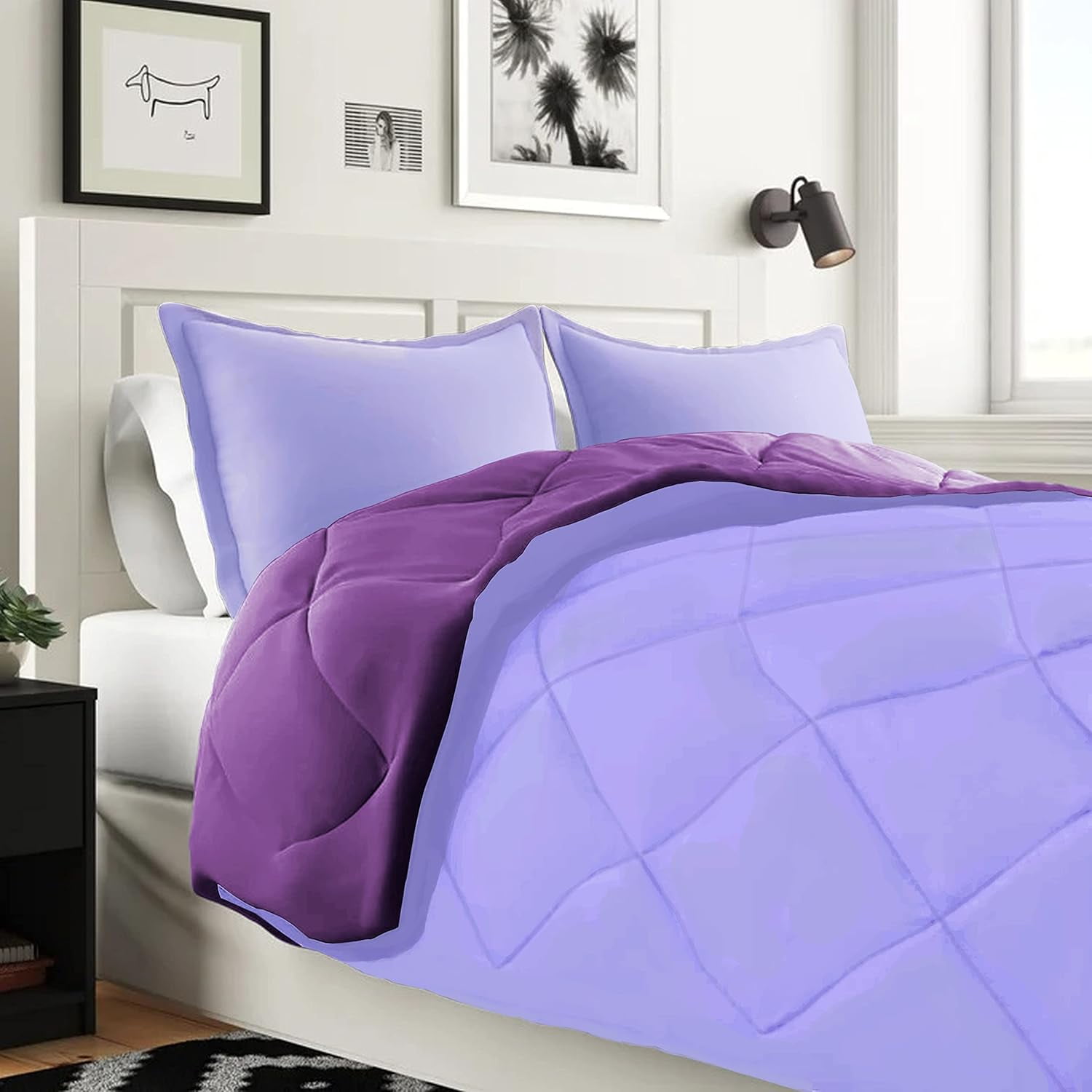 Elegant Comfort 7-Piece Bed-in-a-Bag Comforter and Sheet Set- 1500 Series 7-Piece Split King Size Bed-in-a-Bag, Cozy Bed Sheets and Comforter Set, Wrinkle and Stain Resistant, Lilac/Purple