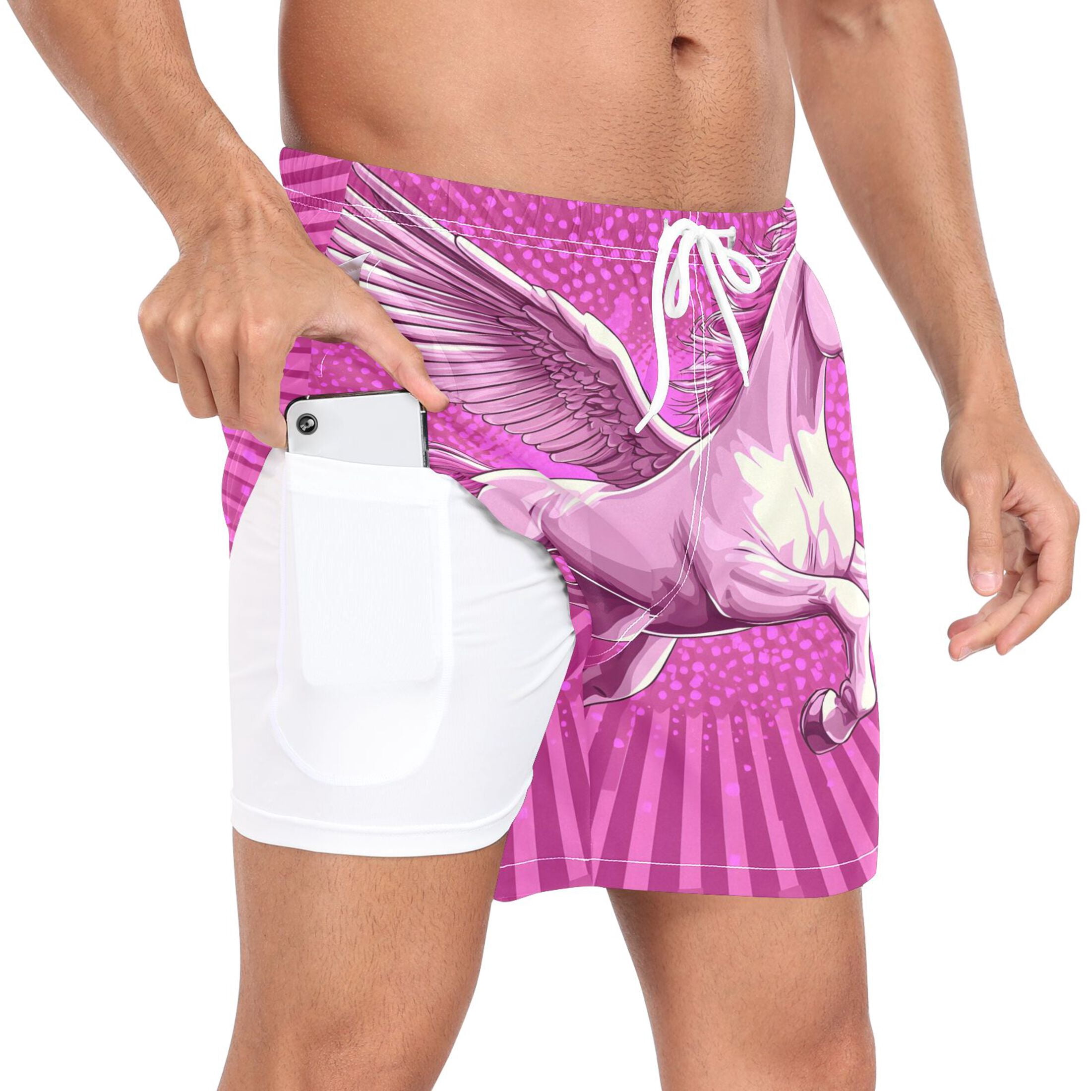 joogoo Men's Unicorn2 Swim Trunks with Liner Pocket Beach Shorts Large