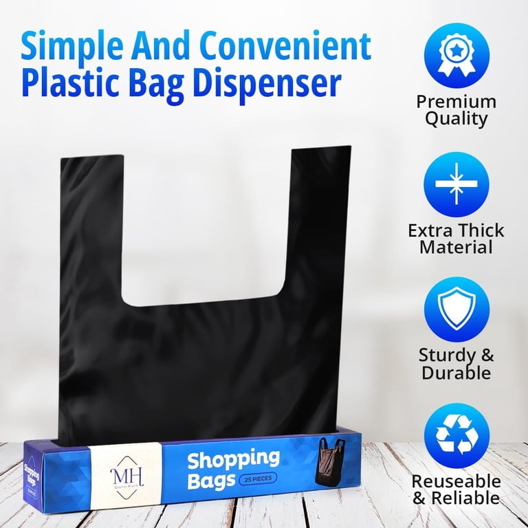 Black Plastic Bags With Handles - Bulk Pack Of 80, Heavy Duty Grocery Bags