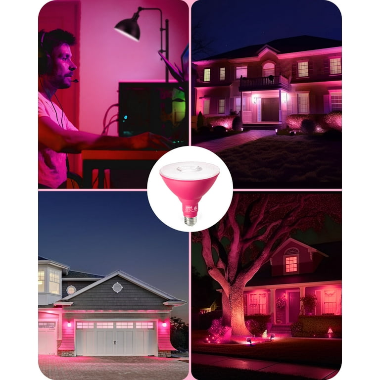 EDISHINE Outdoor Par38 LED Flood Pink Light Bulb 18W Equivalent 120W Dimmable E26 Base LED Par38 Pink Light Bulb for Christmas Decor Holiday