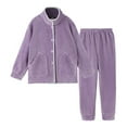 thumbnail image 6 of dazeni Flannel Button Down Pajamas for Women Set Soft Warm Fleece Pjs Outfits Fall Winter Long Sleeve Tops Trousers Sleepwear Sets with Pockets Purple Large, 6 of 6