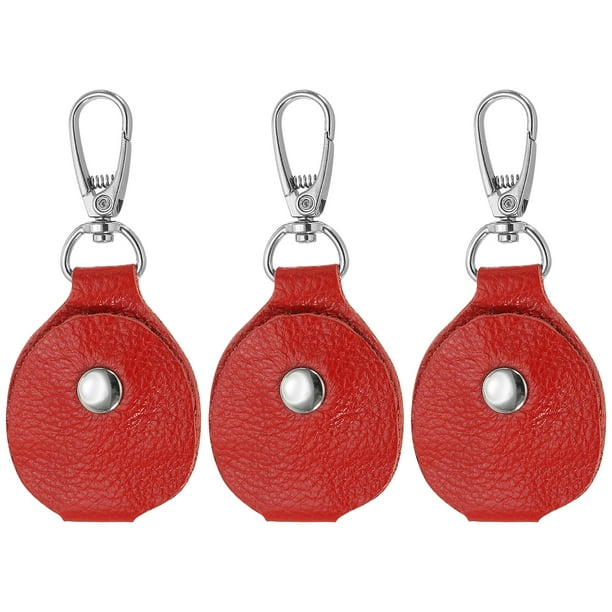 Fob de llave de cuero Uxcell, funda de llaves de cuero genuino, soporte portátil para Air Tag para llaves y tarjetas de identificación, paquete de 3 en rojo